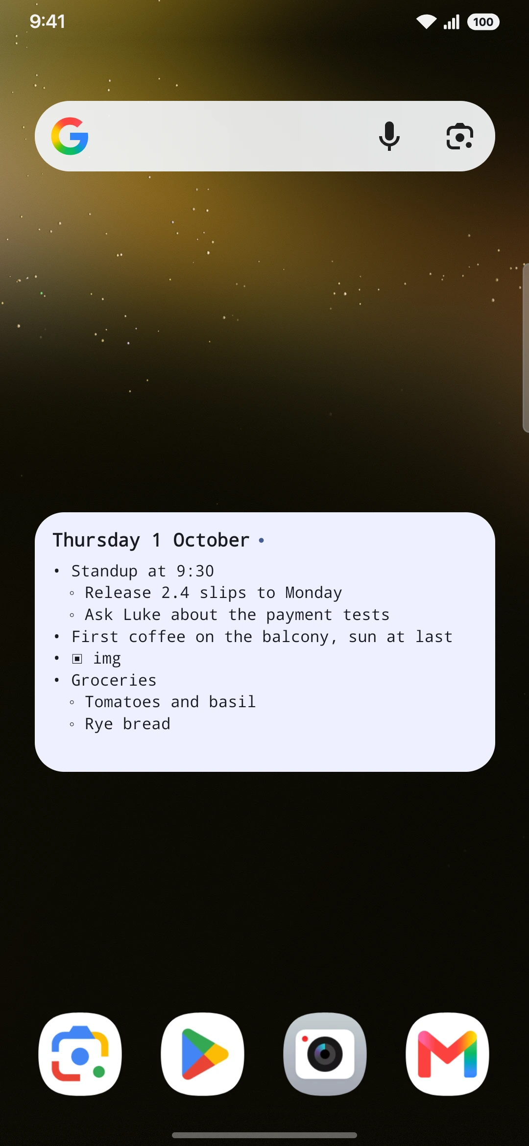Write from the home screen